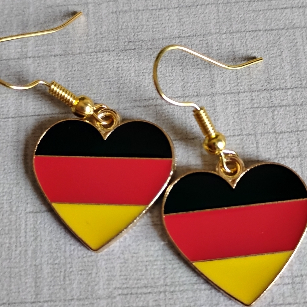 Oktoberfest German Flags Heart Earrings 18k Gold Plated Nickel Free Hooks